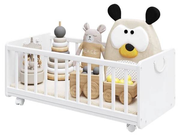 Beistellbett mit Matratze L61 Weiß - Kiefer - 44 x 76 x 94 cm