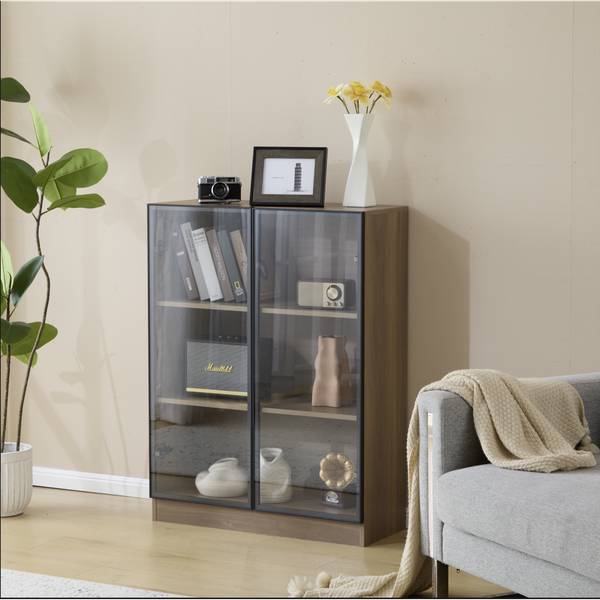 Sideboard EveGlass Ⅲ Braun - Holzwerkstoff - Glas - 80 x 106 x 32 cm