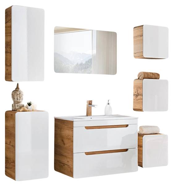Badmöbel-Set LUTON-56-483 7er-Set Weiß - Holzwerkstoff - 180 x 200 x 46 cm
