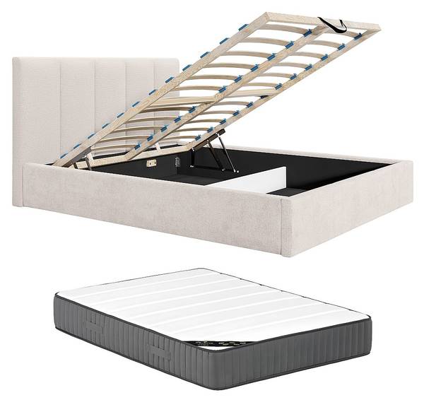 Bett mit Bettkasten KILACLO Beige