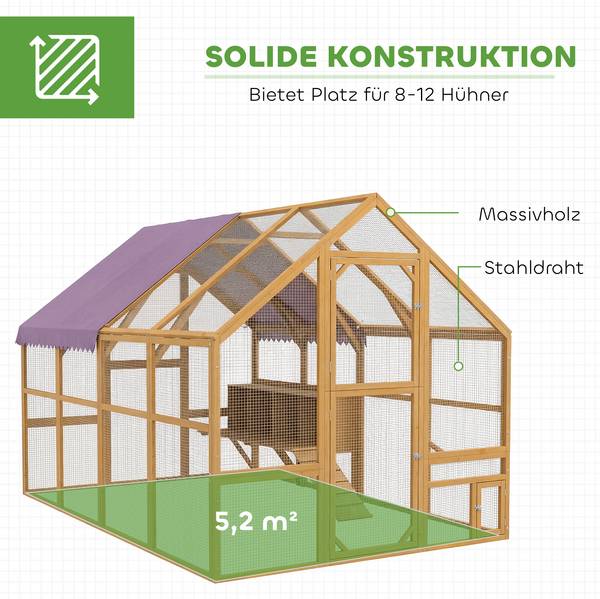 Kippenhok D51-407V00YL geel - massief hout - 186 x 188 x 280 cm