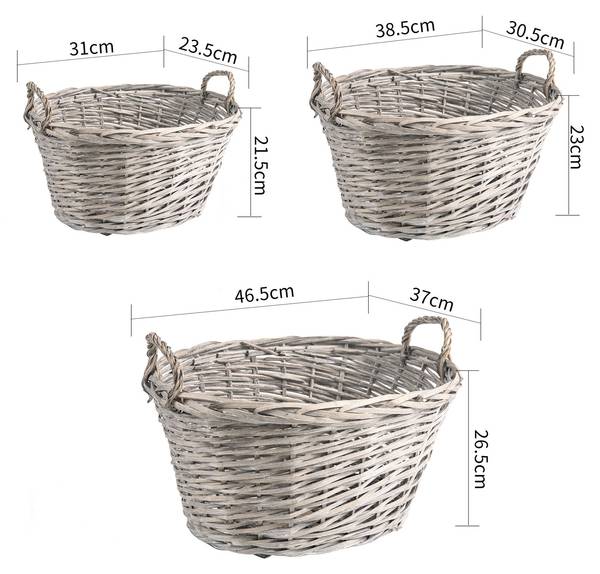Weidenkörbe JUNAN 3er Set Grau - Weide - 46 x 26 x 37 cm