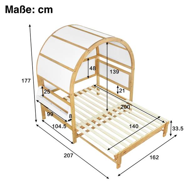 Kinderbett Daisy Braun - Weiß - Kiefer - 162 x 177 x 207 cm