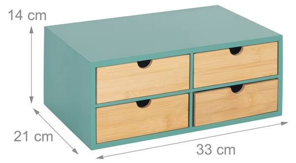 Schreibtisch Organizer 4 Schubladen Braun - Türkis - Bambus - Holzwerkstoff - 33 x 14 x 21 cm