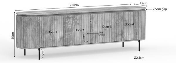 TV-Möbel LANA Braun - Massivholz - 210 x 55 x 45 cm