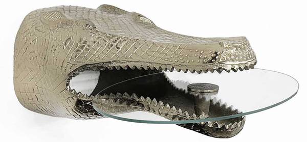 Hängetisch WILDLIFE CROCODILE Silber - Glas - Metall - 46 x 24 x 61 cm