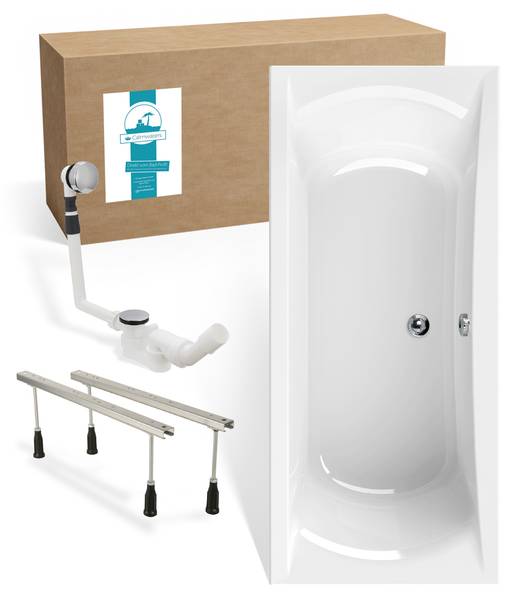 Badewanne Modern Curved 3-teilig Fuß Weiß - Kunststoff - 80 x 43 x 180 cm