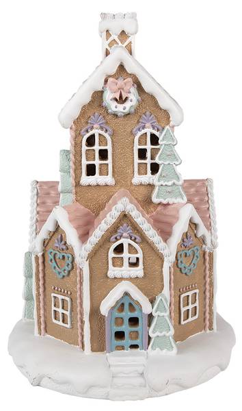 Lebkuchenhaus mit LED Dorsten Braun - Kunststoff - 21 x 33 x 21 cm