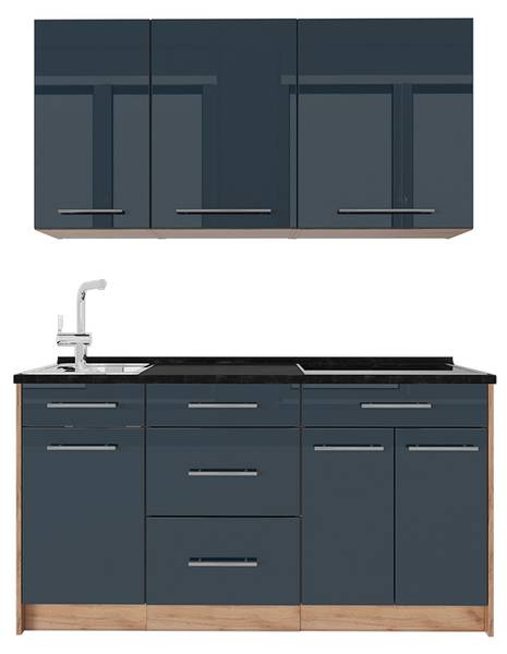 Singleküche Fame-Line 65762 Blau - Braun - Stahl - 150 x 82 x 60 cm