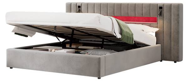 Bett Anzaks Super king Grau - Samt - 200 x 105 x 180 cm