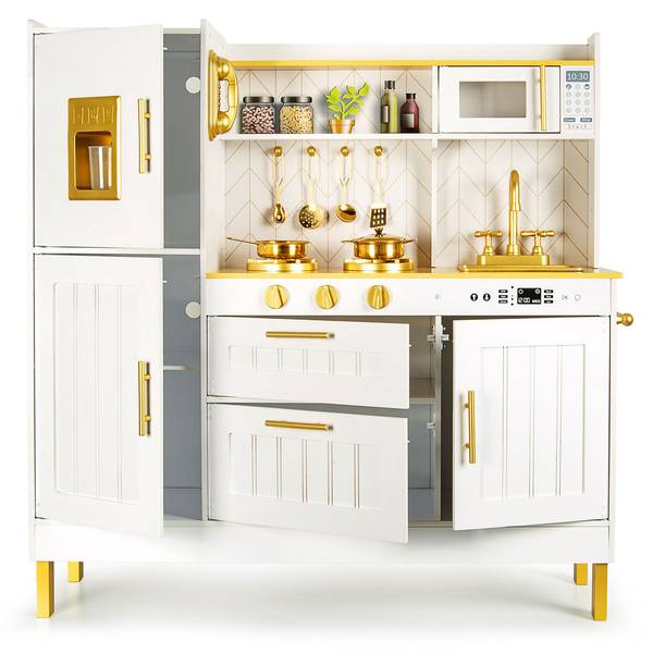 Kinderküche aus Holz mit Zubehör - GOLD Weiß - Holzwerkstoff - 30 x 99 x 98 cm