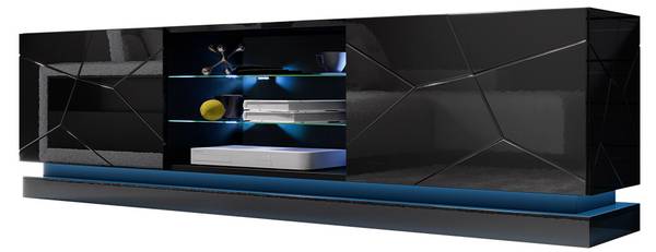 TV-Lowboard Qiu 200 mit RGB Schwarz - Hochglanz Schwarz