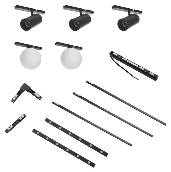 LED-Schienensystem Lyne Schwarz - Metall - 100 x 12 x 200 cm