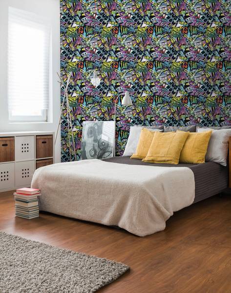 Vliestapete 4661 Graffiti Kinder Design Schwarz - Fleece - 53 x 1005 x 1 cm