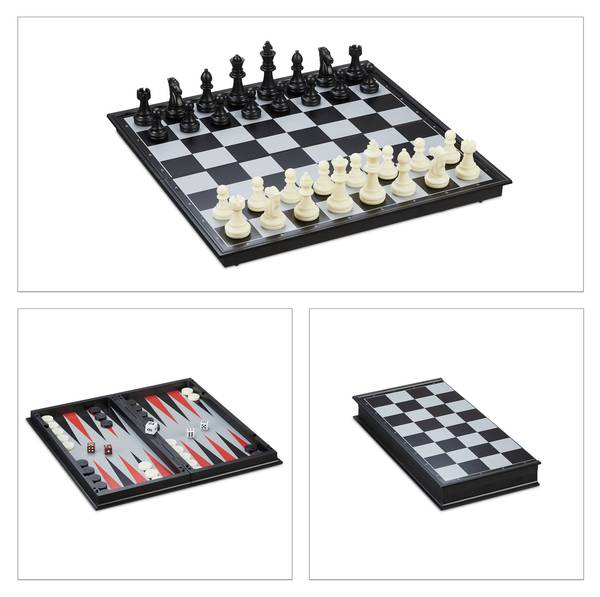 3-in-1 Schachspiel magnetisch Schwarz - Rot - Weiß - PVC - 32 x 2 x 32 cm