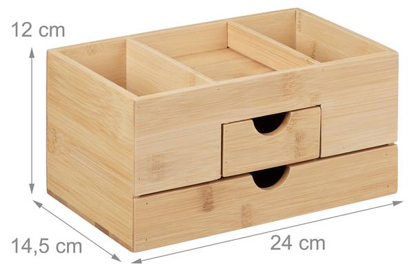Organiseur de bureau avec tiroirs Marron - Bambou - Bois manufacturé - 24 x 12 x 15 cm