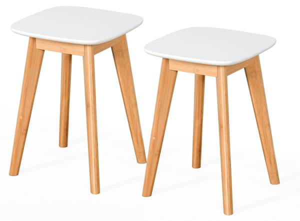 Esszimmerhocker im 2er Set Braun - Weiß - Bambus - Holzwerkstoff - 33 x 46 x 33 cm