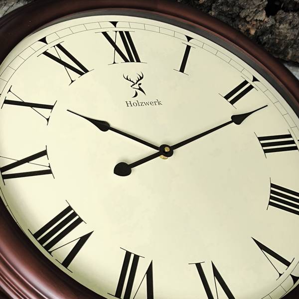 Wanduhr LEBACH Braun - Weiß - Glas - Metall - Massivholz - 60 x 60 x 6 cm