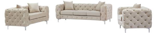 Couchgarnitur mit Sessel EDWINA 3er-Set Beige