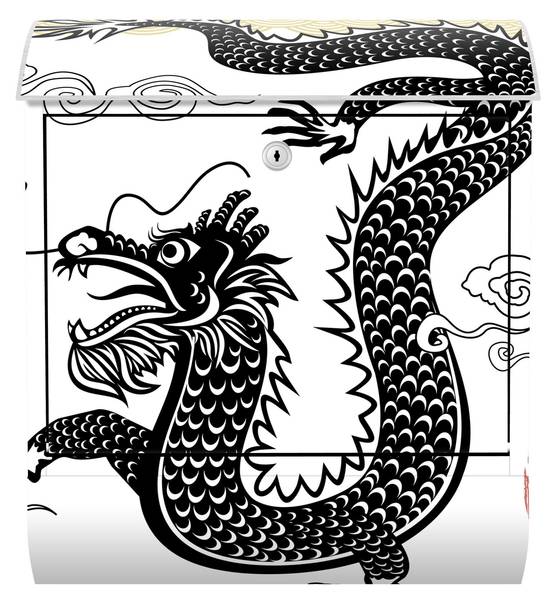 Briefkasten Asiatischer Drache Schwarz - Stahl - 39 x 46 x 13 cm