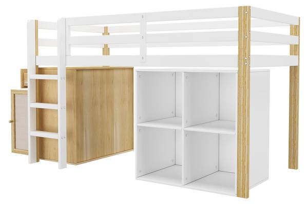 Hochbett Noah Braun - Weiß - Holzwerkstoff - Massivholz - 96 x 120 x 204 cm