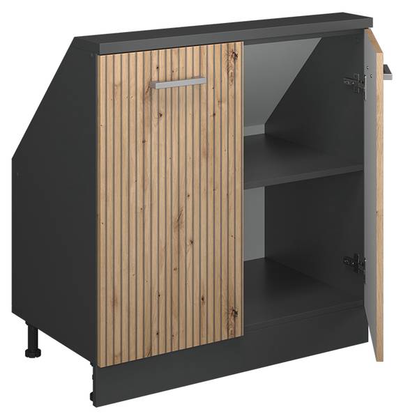 Küchenschrank für Dachschrägen 58055 Anthrazit - Asteiche Dekor - 80 x 46 cm