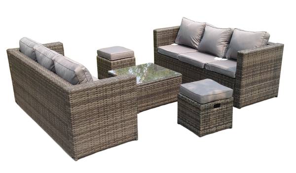 Gartenmöbel 8 Sitzer Rattan Sofa Set Grau - Webstoff - Polyresin - 65 x 66 x 177 cm