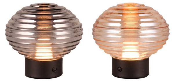 Tischlampe Sabar 2er SET Schwarz - Braun - Grau - Rauchglas - 15 x 14 x 15 cm