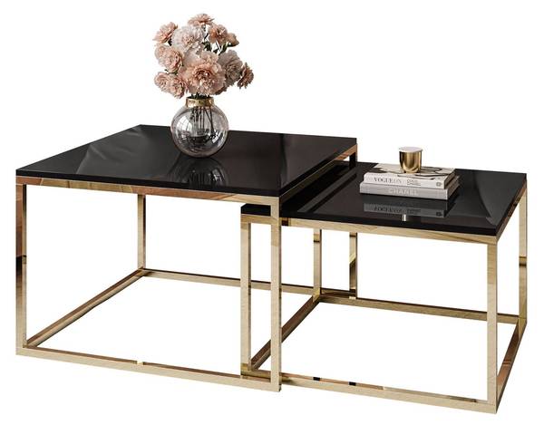 Couchtisch YOSHI 2in1 Hochglanz Schwarz - Gold