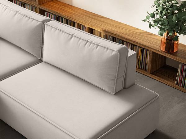 Ecksofa Sarro Weiß - Armlehne davorstehend links - Ecke davorstehend links - Ottomane davorstehend links