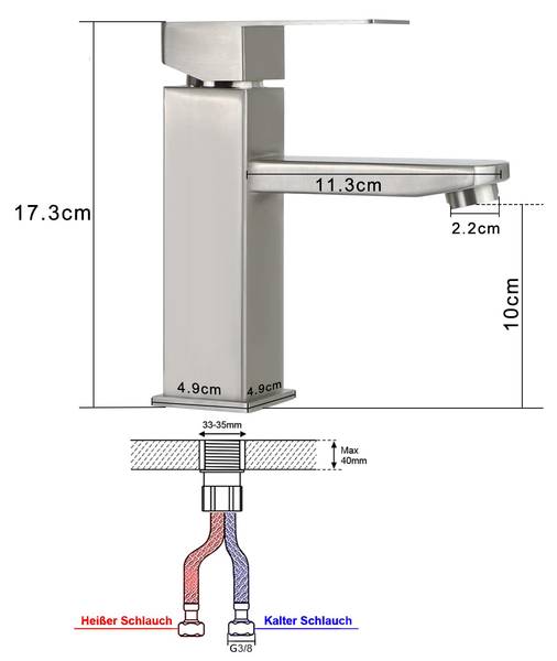 Wasserhahn sdhn Silber - Tiefe: 17 cm