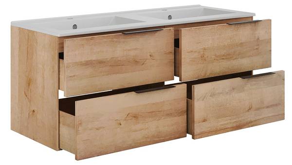 Ensemble salle de bain NISAYA Beige - En partie en bois massif - 46 x 50 x 120 cm