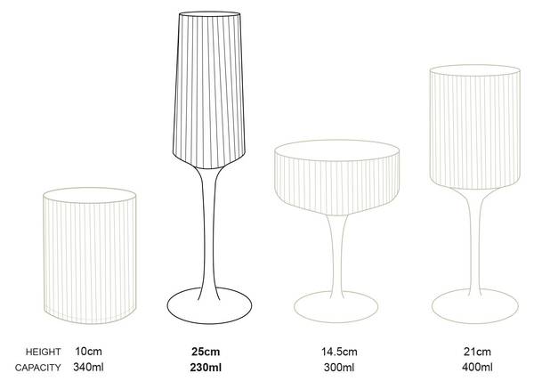 Champagne Glass Goldrand (4er Set) porselein - 7 x 25 x 7 cm