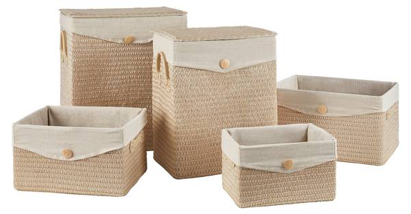 Regalkorb DENISE Beige - Holzwerkstoff - Kunststoff - Textil - 29 x 17 x 21 cm