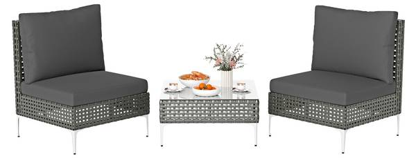 Gartenmöbel Set TI96289SDDE(3-tlg.) Grau - Polyrattan
