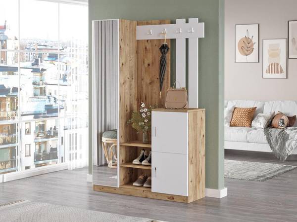 Flurgarderobe MIROTA Braun - Weiß - Holz teilmassiv - 114 x 180 x 38 cm