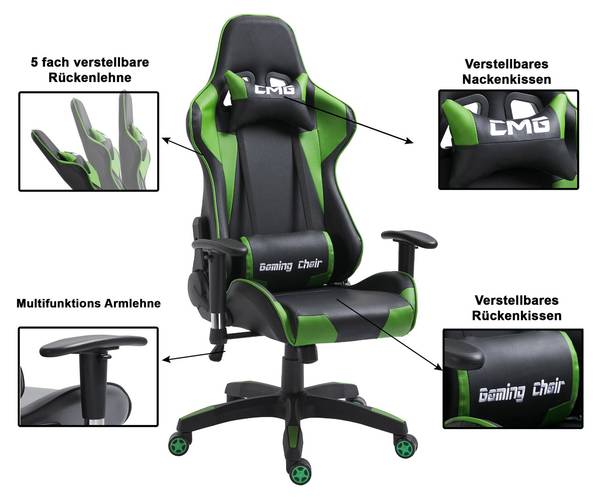 Gamingstuhl GAMING Schwarz - Grün - Textil - 69 x 125 x 70 cm