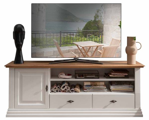TV Lowboard Monza Braun - Weiß - Massivholz - 178 x 66 x 44 cm