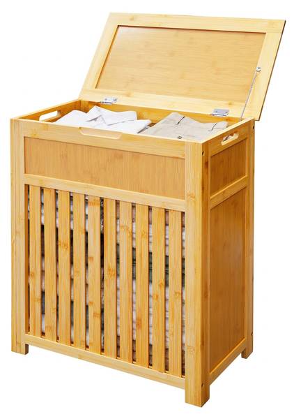 Wäschekorb mit Deckel Beige - Bambus - Holzwerkstoff - 51 x 63 x 28 cm