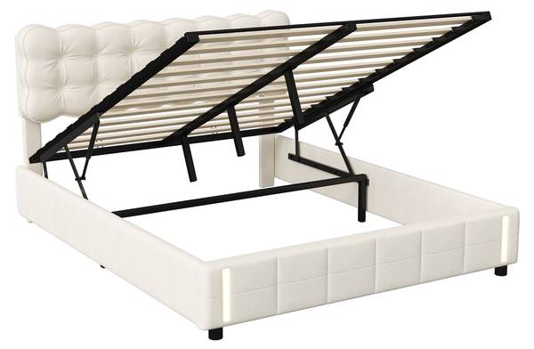 Polsterbett Boxspringbett HYF06 Beige - Metall - Massivholz - 161 x 103 x 205 cm