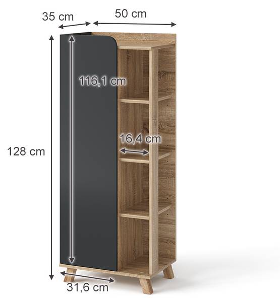 Vicco Karen wastafelonderkast antraciet/wit, 80 x 65 x 35 cm, onderkast voor badkamer, fronten zonder handvat voor een moderne look