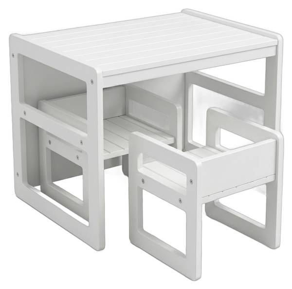 3-delige kinderset in wit wit - plaatmateriaal op houtbasis - 57 x 44 x 44 cm