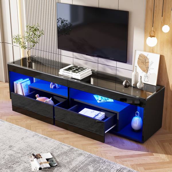 LED-Hochglanz TV-Schrank Ourea Ⅲ Schwarz - Sicherheitsglas - 40 x 46 x 180 cm