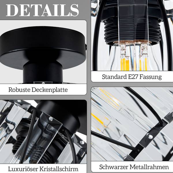 Deckenleuchte Finsterwalde II Schwarz - Metall - 25 x 25 x 21 cm