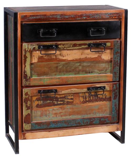 BALI Schuhschrank Schwarz - Massivholz - 80 x 96 x 40 cm