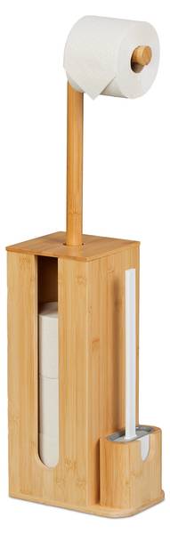 Serviteur WC charmant Marron - Gris - Blanc - Bambou - Matière plastique - 26 x 73 x 15 cm