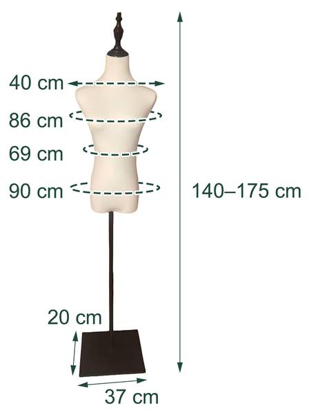 Weibliche Schneiderpuppe 36/38 Schwarz - Weiß - Eisen - 37 x 175 x 23 cm