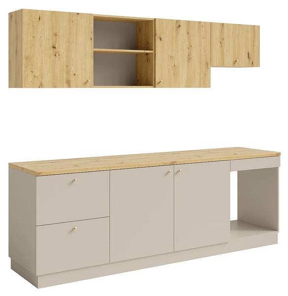 Küchenzeile YORINA Beige - Braun - Holz teilmassiv - 242 x 85 x 60 cm