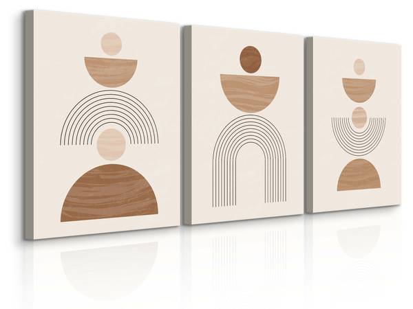 Leinwandbilder BOHO Abstraktion 3-er Set Beige - Braun - Weiß - Leinen - 90 x 40 x 40 cm