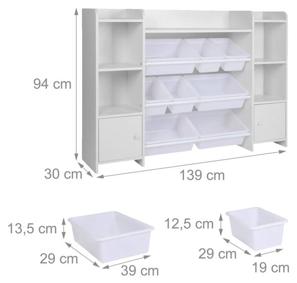 Grande étagère pour enfant avec tiroirs Blanc - Bois manufacturé - Matière plastique - 139 x 94 x 30 cm